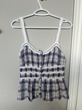 American Eagle Lace Trim Cami Top in Plaid